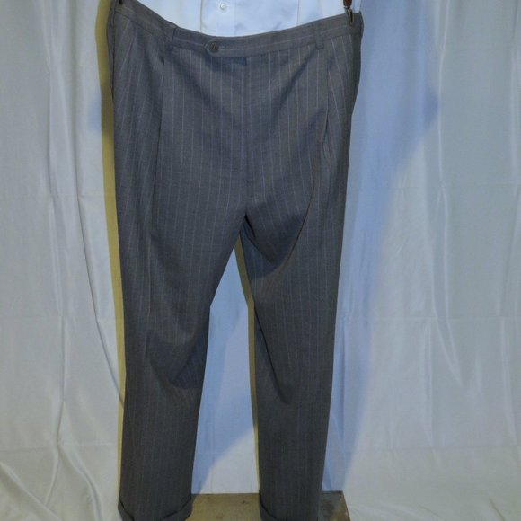Loro Piana Mainline Bespoke Gray Stripe Pleated Dress Pants 50